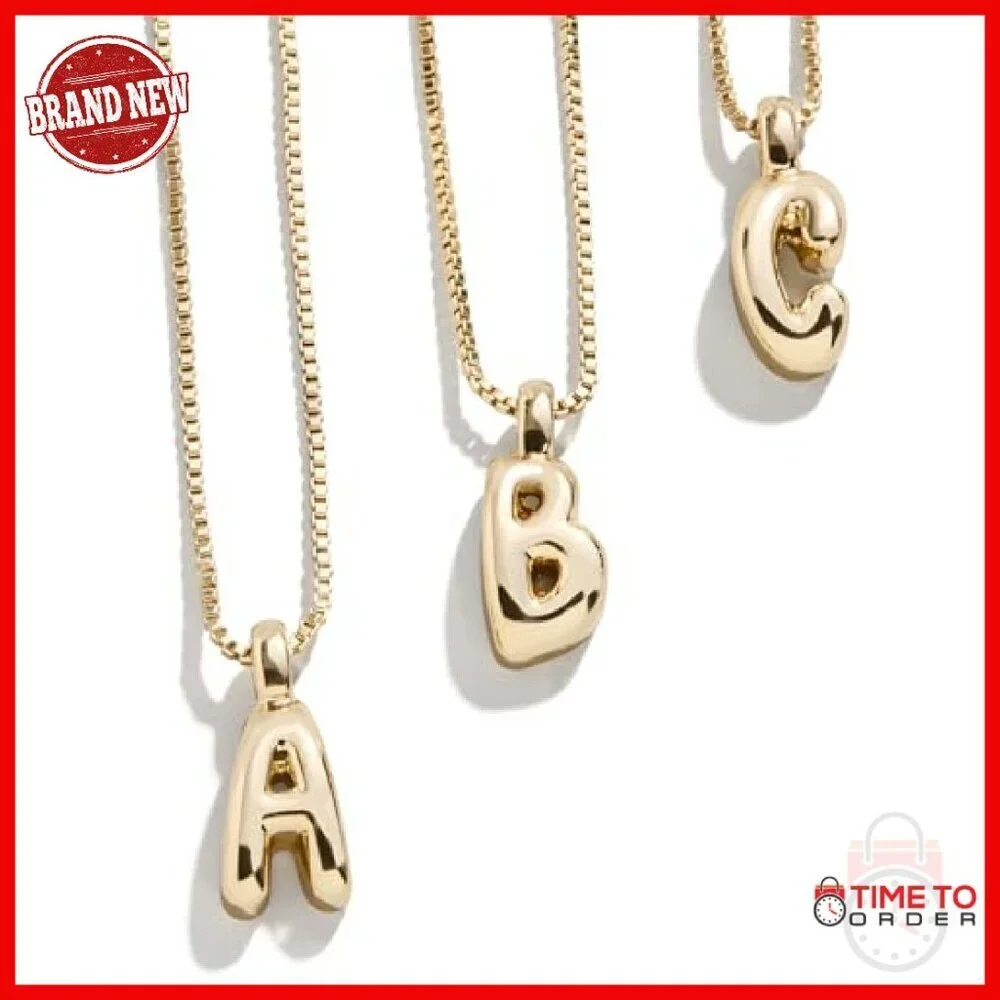 Gold-Plated Bubble Initial Pendant Necklace 17 Inch Chain Personalized Gift